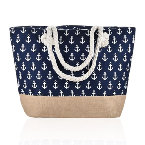 ZGDEIWGF Bolso de Playa con Estampado de Ancla, Lona para Hombro y Axila de Gran Capacidad   Ideal para Fitness y Actividades Familiares
