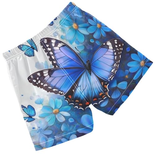 Pigsaly Boys Swim Trunks Flower Blue Butterflys Boys Board Shorts Swimsuit Swimwear Summer Bathing Suit XS2