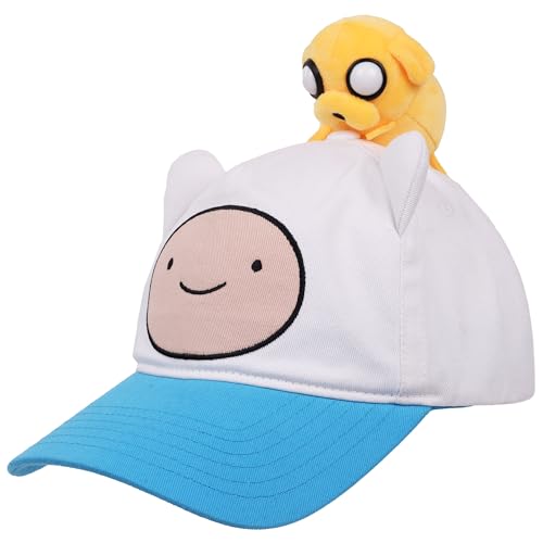 Adventure Time Finn Dad Hat with Jake Plush Cartoon Snapback Baseball Cap Embroidered Character Design White and Blue