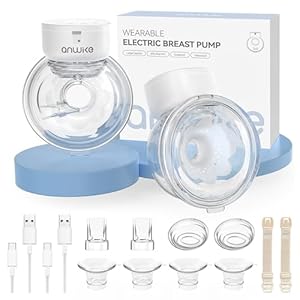 ANWIKE Hands Free Breast Pump Ultra-Light 230g, Wearable Breastfeeding Pump Portable for Travel and Work, Low Noise, Ergonomic 135° Flange, 9 Levels 4 Modes with 19/21mm Flange Inserts (White 2 Pack)