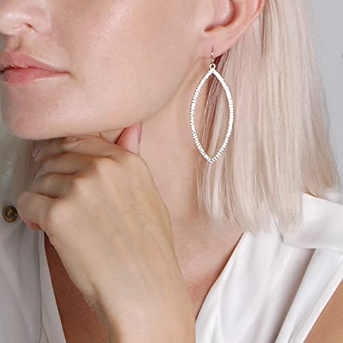 Humble Chic Hoop Dangle Earrings - Simulated Diamond Marquise Teardrop Statement Rhinestone Drops, Silver Tone, Metallic, Clear #TOP1