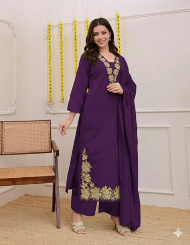 Image of Klosia Women Solid Embroidery Kurta and pant set With Dupatta