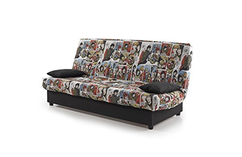 ECCOX Matris - Canapé lit clic-clac Juliette 3 places, couleur imprimé Comic, dimensions du canapé : 184 x 75 x 31 cm, dimensions lit : 190 x 132 x 40 cm,...