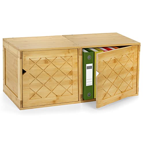 Fasmov Cube Storage Organizer, Bamboo Cube Bookshelf, Stackable Connect Storage Cube Cubby Organizer With Door, Stackable Cubes Bin For Bedroom, Home And Office #TOP3