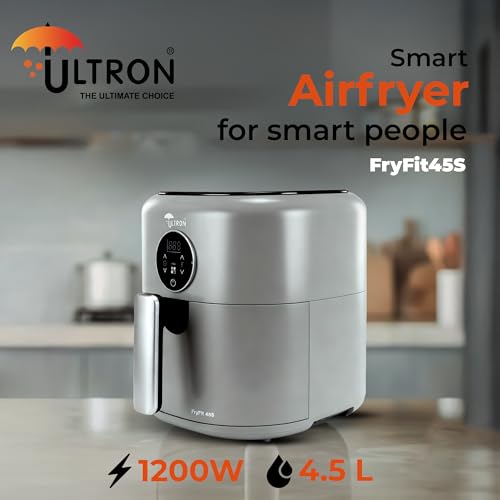Image of Ultron Air Fryer Digital 4.5 L FryFit 45S, 1200W Oil-free Cooking | Instant Electric Air Fryer for Home, Rapid Hot Air Circulation, Fry, Grill, Roast, Steam, and Bake | 1 Year Warranty