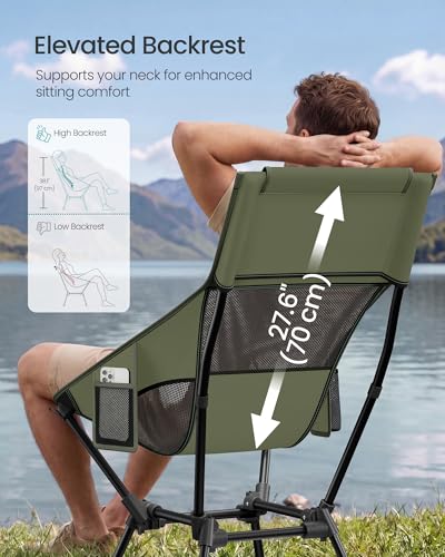Image of SONGMICS Lightweight Backpacking Chair, Adjustable Height, Steel Frame | 330 Lb Capacity, 2 Storage Pockets, for Outdoor Travel, Green UGCB051CZ01