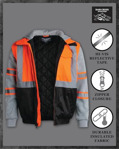 Bass Creek Outfitters Men's Safety Jacket - Hooded Two-Fer Workwear Vest with Reflective Tape & Fleece Sleeves (Sizes: M-XXL)2