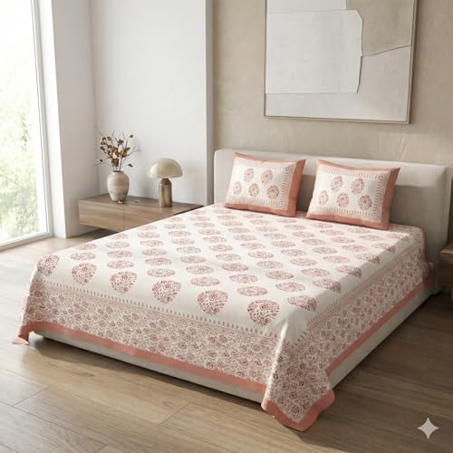 Image of Skin Friendly bedsheet Double Size Bed Cotton bedsheets for Double Size Bed, 1 Double Size bedsheet Cotton with Pillow Cover Set of 2 | 240 TC Soft Bed Sheet Double Size