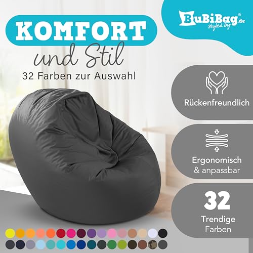 BuBiBag 2in1 Sitzsack Sitzkissen mit Füllung |Medium Ø: 110 cm, Anthrazit | Indoor & Outdoor Beanbag | Geeignet für Kinder Innen- & Außenbereich Kinderzimmer | Wasser- & Schmutzabweisend Wetterfest