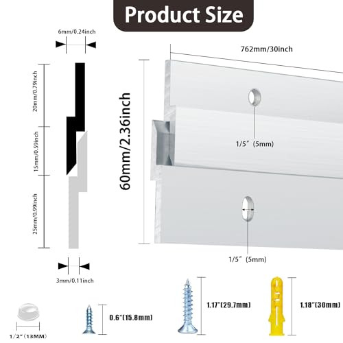 Image of French Cleat Hanger 30 Inch ,2Pairs Aluminum Z Clips for Hanger Supports 120lbs - Interlocking Wall Mounting Bracket Hardware Kit for Hanging Mirrors, Picture, Shelf, Whiteboard, Art, Frames