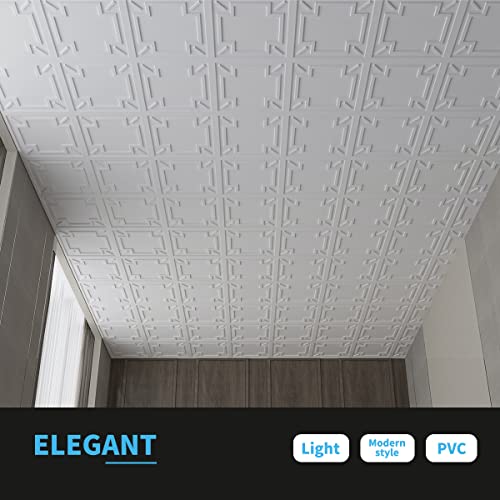 Image of Art3d Decorative Drop Ceiling Tile 2 inchx2 inch, Glue-up 3D Textured Ceiling Panel, Plastic Sheet in White(12 Pack)