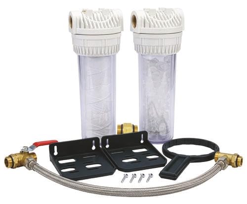 AQUAWATER - Station Filtre Double Anti-Tartre Avec By-Pass Breveté - 9''3/4 - Équerre De Fixation Et Clé De Desserrage Incluses - Blanc - Débit Max 1,5 m3/h - 12 mois | Une protection longue durée contre les impuretés et le tartre, avec changement de cart