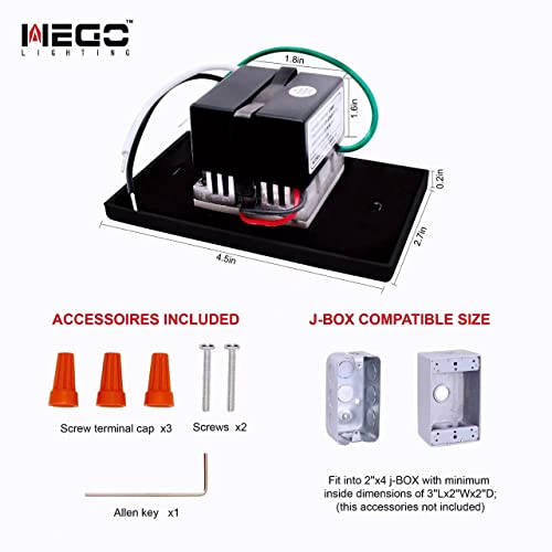 Wego Lighting Led Step Light 120V Dimmable Indoor Outdoor, 3000K Warm White Adjustable Vertical/Horizontal Led Stair Light, 2.5W, 125 Lumer, Cri80+, Water Proof, Etl Certified 3 Pack #TOP1