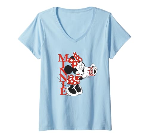 T-shirt col V Minnie Mouse vintage avec appareil photo pour femme