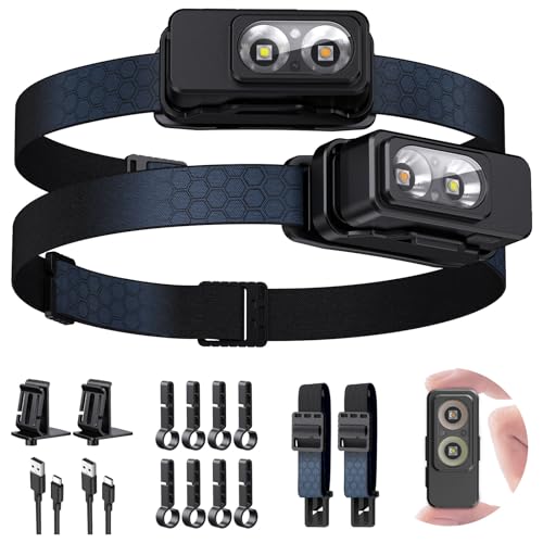 SIDARK Stirnlampe Led Wiederaufladbar 2 Stück，Superhell Kopflampe Stirnlampe mit 8 Modi & Sensor & IPX7 Wasserdichte & Magnetisch stirnlampe Led...