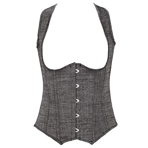 DISSA Women Plus Size Lace up Corset Underbust G-String Top Corset Plastic Boned,C300,Grey,XXL