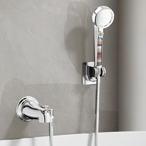HEROBAI All Metal Bathtub Faucet Sprayer Attachment Tub Spout with Diverter and Filtered Shower Head Bathtub Hose Attachment for Tub Faucet 3 Settings Hand Held Shower with On/Off Switch (Chrome)