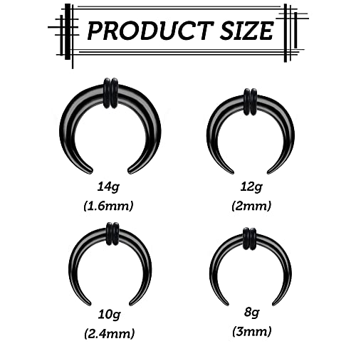 Drperfect Stainless Steel Acrylic Pincher Tapers Septum Ring C Shape Buffalo Stretcher Expander With 2 Black O-Rings Buffalo Piercing Tapper Kit #TOP5