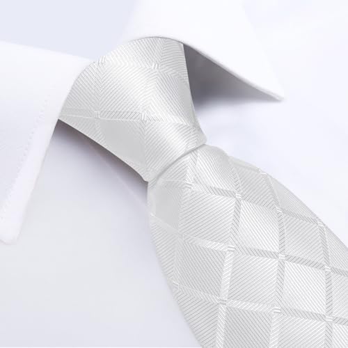 Image of DiBanGu Plaid Ties for Men Silk Checkered Necktie and Pocket Square Cufflinks Tie Clip Set with Gift Box for Wedding Business