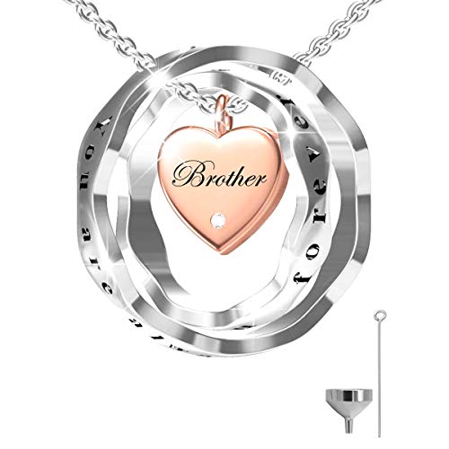 S925 Sterling Silver Keepsake Jewelry Cremation Pendant Urn Necklace For Ashes - You Are Always In My Heart I Love You Forever (Brother)