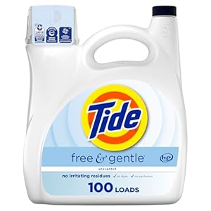 Tide Free & Gentle Liquid Laundry Detergent, 100 Loads, 132 fl oz, Tide Laundry Detergent, Clean Laundry Detergent (Packaging May Vary)