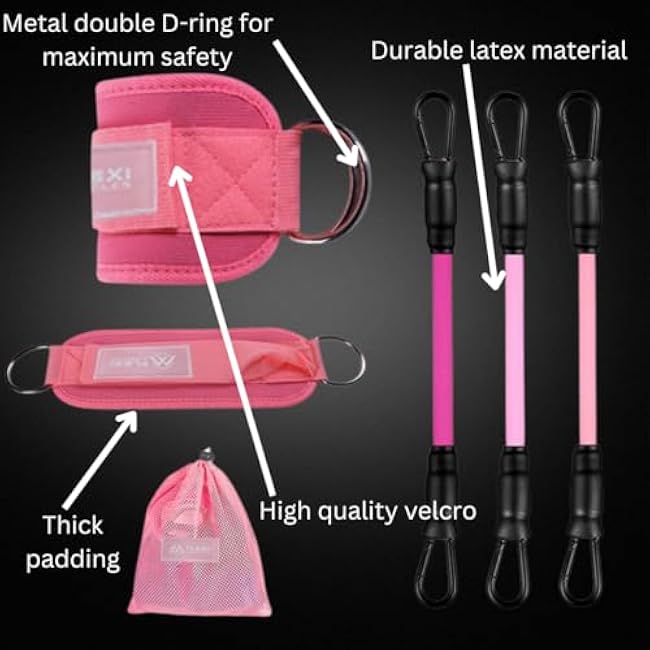 Resistance Bands with Ankle Cuffs for Leg, Glute, and Hip Workouts - Perfect for Kickbacks, Strength Training, and Home Gym Exercises - Fitness Bands for Women.