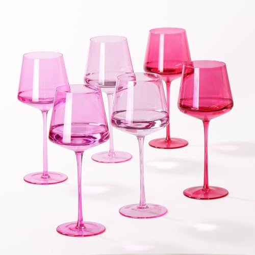 SIPBYSOP Hot Pink Wine Glasses Set of 6– Colorful Stemmed
