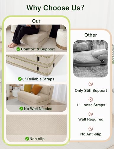 ZonLi Folding Sofa Bed,Convertible Futon Sofa Bed Mattress Sleeper Chair Single Size,Memory Foam Futon Sofa Couch with Washable Cover,for Living Room,Dorm (Beige, Single) - Thumbnail 7