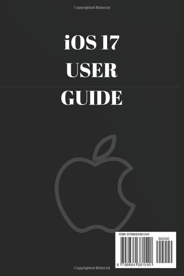 Back cover of the iOS 17 User Guide book, showing an Apple logo watermark and ISBN barcode.