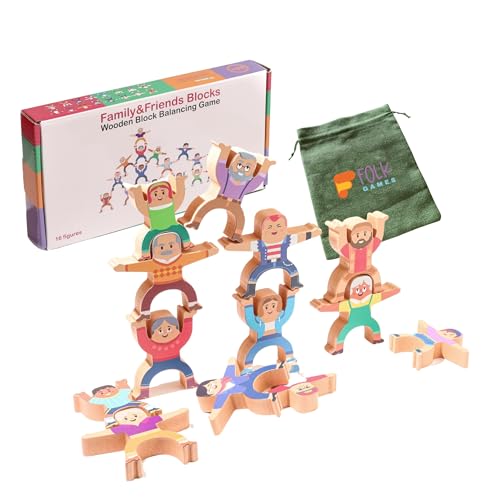 Juguete de Madera Montessori - Juguete Inclusivo - para aprender jugando y desarrollar Creatividad y Educación Emocional a través de construir torres con las figuras de equilibrio - a partir 3 Años