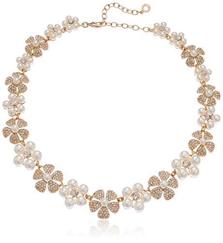 Anne Klein Women's Gold Tone White Pearl Flower Collar Necklace, One Size