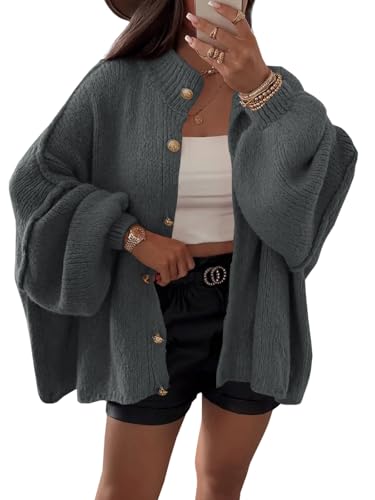 Saodimallsu Womens Oversized Cardigans Long Lantern Sleeve Button Down Chunky Knit Loose Fall Sweater Coats