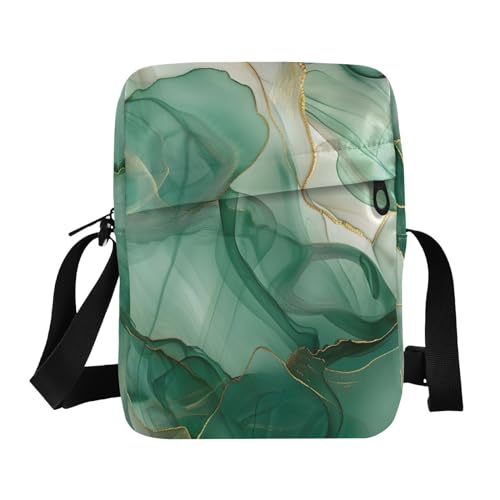 Crossbody Bag Green Gold Marble Messenger Bag for Women Men Purse Shoulder Bag Satchel Bag with Adjustable Strap 214B4107 - Main Image