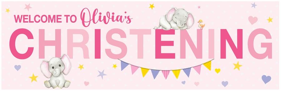 Personalised Photo Christening Large Banner Decorations Bunting Baptism Naming Day confirmation Banners Custom Props (Elephant)