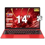 bvate PC Portatile 14 pollici Notebook Win 11 upto 2.8 GHz 256 GB ROM Supporta l'espansione SSD 1TB Celeron N4020 2.4G+5G WiFi 4.2 USB HDMI Tastiera italiana membrana mouse senza fili-Rosso