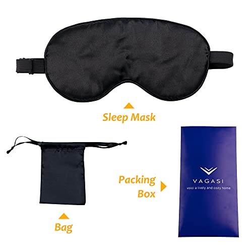 Vagasi Slaapmasker zijde vrouwen nachtmasker oogmasker satijn heren ultrazachte verstelbare moerbeizijde ademend met draagbare tas, zwart - Image 7