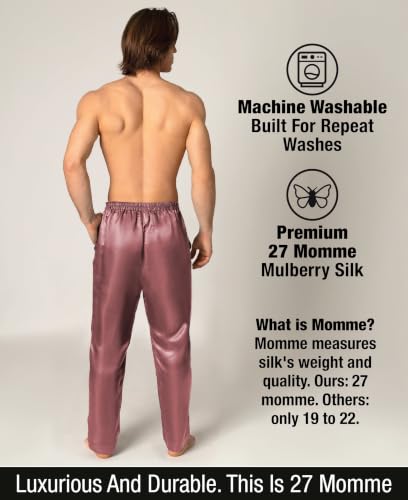 Image of Luxury Artisan Mens Silk Pajama Pants, Natural Silk PJ Bottoms