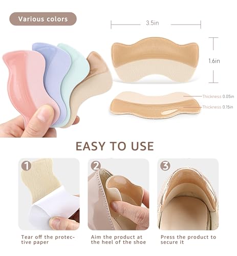 Image of HiRui 4 Pairs Gel Heel Grips & Liners - Cushion Pads and Inserts for Loose Shoes, Prevent Heel Pain, Blisters, and Rubbing, Ideal for Womens & Mens Shoe Fit (4Pairs:2Black, 2Beige)