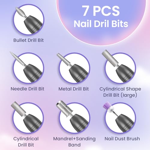 Nagelfräser, Elektrische Nagelfeile Maniküre Set, Fräser für gelnägel 20000 u/Min Verstellbare Geschwindigkei,Pediküre Maniküre Set Nagelfräser für Gelnägel,Nagelhaut Shellac Acrylgel,Acryl Gelnägel