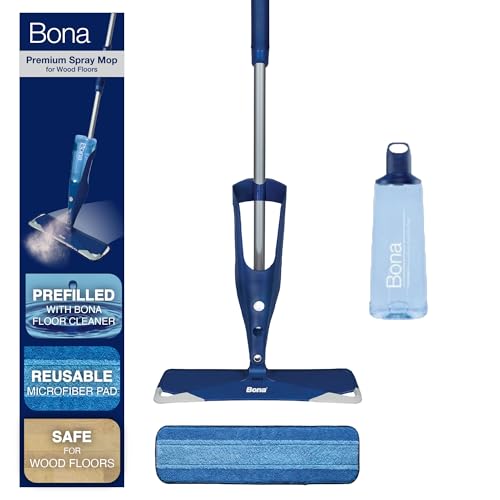 Bona Premium Hardwood Floor Spray Mop System – Durable Aluminum Handle with Secondary Grip and Soft Rubberized Corners to Protect Furniture, Washable Microfiber Pad & Refillable Cartridge