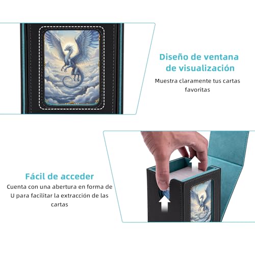 Miniatura 6 de Wigearss Caja Para Cartas Mtg, Caja De Cartas Coleccionables Para Más De 100 Tarjetas, Pu Magnetic Flip Caja Cartas Magic Para Mtg Azul Claro