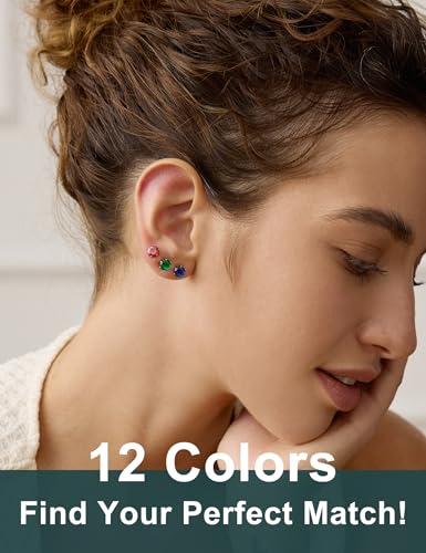 12 Pairs Silver Earrings Surgical Steel Earrings Women's Earrings Hypoallergenic Earrings Set Men's Earrings 12 Colors CubicZirconia Studs Earrings2