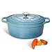 Produktbild ProCook Bratentopf aus Gusseisen - 30 cm Gusseisen-Bräter mit Deckel in schattiertem Türkis - emailliert - Bräter - Schmortopf - oval - Für alle Herdarten und Induktion geeignet, Volumen: 6,2 l