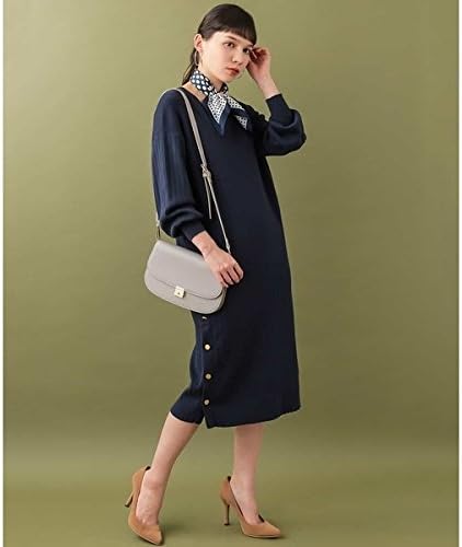 Amazon Co Jp エル レディス Elle サイドスリットボタンニットワンピース ネイビー M 服 ファッション小物
