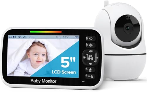 Image of Baby Monitor with Camera and Audio - No WiFi, Remote Pan-Tilt-Zoom, Night Vision, Temperature Sensor, 2-Way Talk, 8 Lullabies, 30-Hour Battery Life，960ft Long Range