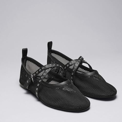 Women's Mesh Breathable Flat Mary Jane Shoes Strap Buckle Ballet Flats Fashion Adjustable Strap Round Toe Fishnet Shoes Summer Comfortable Anti-Slip Tulle Casual Ballerina Shoes3