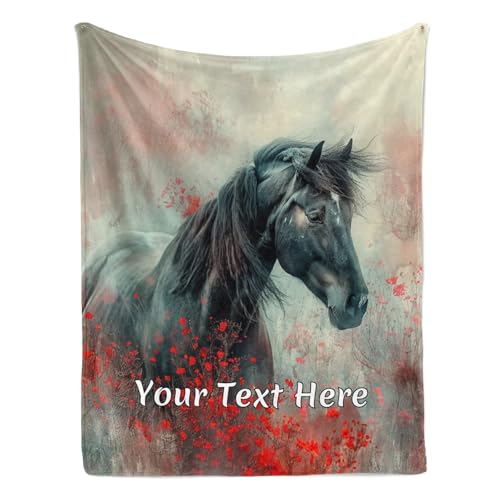 Manta personalizada de caballo negro, mantas decorativas y de regalo para hombres y mujeres, decoración del hogar para todas las estaciones, 50 x 60 pulgadas