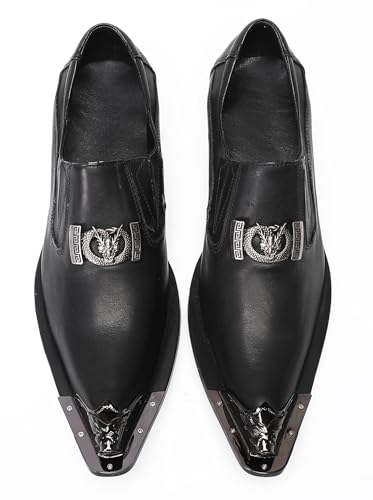 Santimon Mens Slip On Penny Loafers - Black Leather Mocasines para Hombre | Metal Wingtip Toe Dress Casual Shoes for Wedding,Bar & Ballroom3