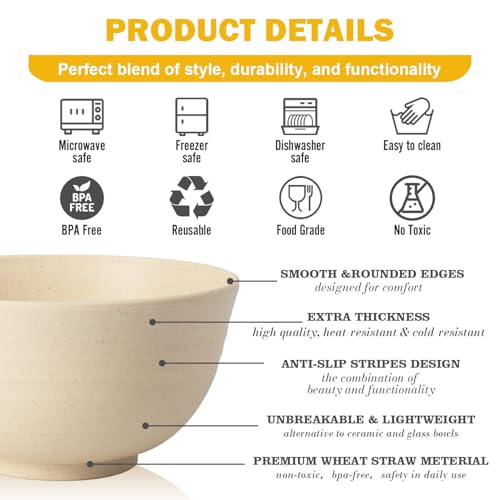 Image of Wheat Straw Mini Bowls Set of 6, Unbreakable 10 OZ Dessert Bowls for Yogurt, Appetizers, Ice Cream, Plastic Bowls Microwave & Dishwasher Safe, Beige