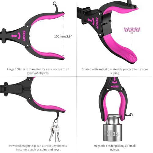 2 Pack 32'' Long Grabber Tool, Grabbers for Elderly Grab It Reaching Tool with Light, Grabber Reacher Tool Heavy Duty with Rotating Jaw & Magnets(Black Rose) - Image 4